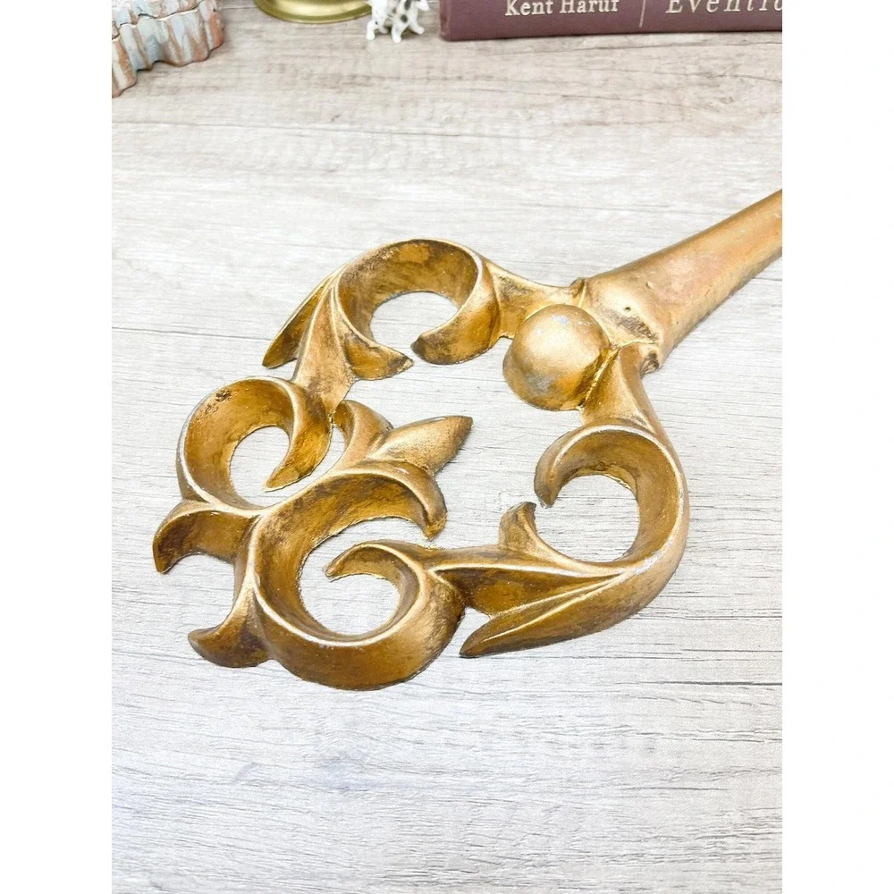 Heavy Faux Brass Ornate Gold Key - Cast Iron Wall Decor